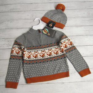 Jarvis Archer Boy's Sweater Beanie Hat Set Size 4 5 Gray Brown Fox